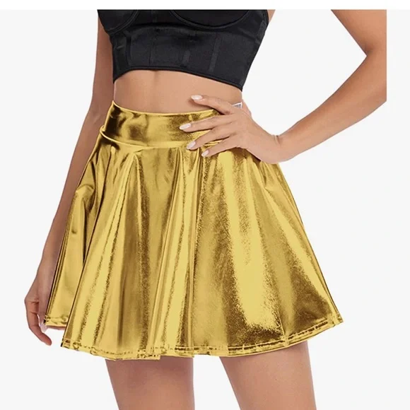 Metallic Gold Skater Skirt - Brand New. Stretchy Spandex. - Picture 2 of 5
